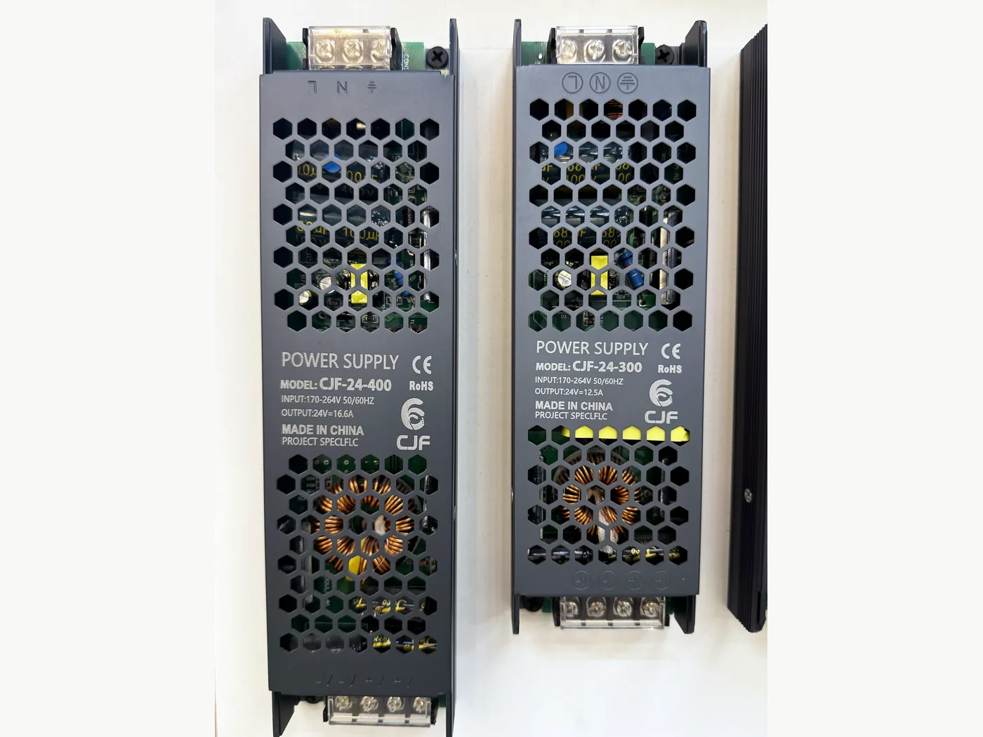 CJF slim IP20 LED power supplies photographed in store